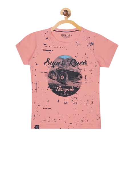 

Monte Carlo Boys Pink & Grey Printed Round Neck T-shirt