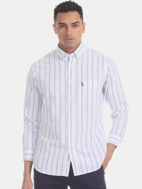 

U.S. Polo Assn. Men White & Blue Regular Fit Striped Casual Shirt