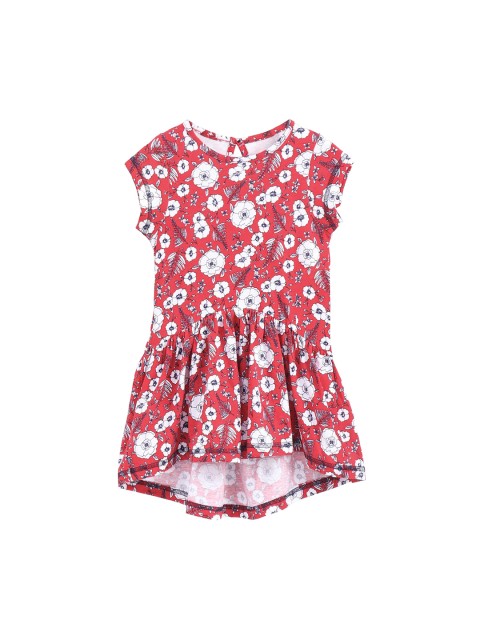 

KiddoPanti Girls Red & White Floral Printed Fit and Flare Dress