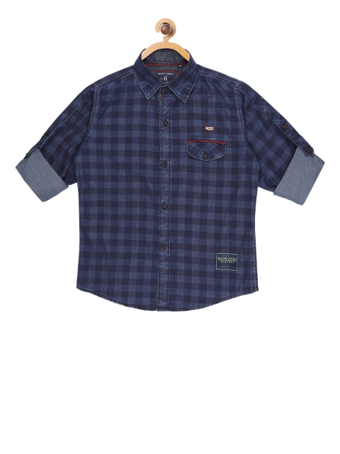 

Monte Carlo Boys Navy Blue Slim Fit Checked Casual Shirt