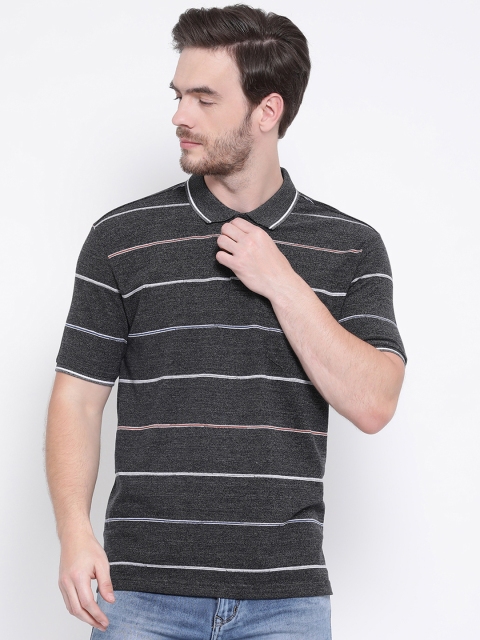 

Monte Carlo Men Grey & White Striped Polo Collar T-shirt