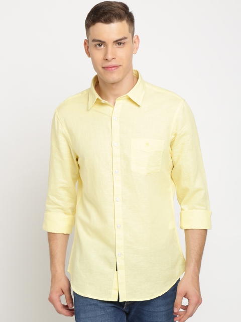 

TED HARBOR Men Yellow Slim Fit Solid Casual Shirt