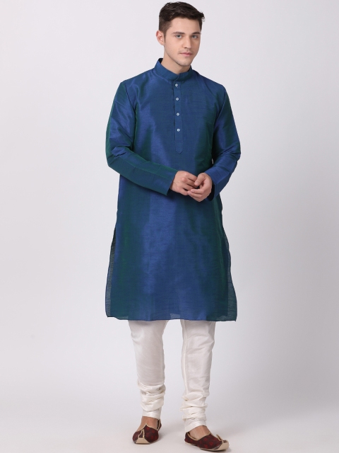 

TABARD Men Blue & Off-White Solid Kurta with Churidar