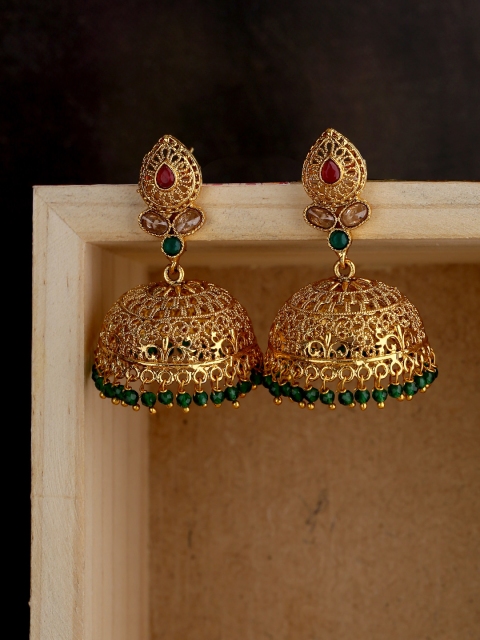 

Voylla Gold-Plated & Red Dome Shaped Jhumkas
