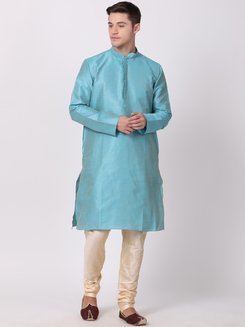 

TABARD Men Blue & Cream-Coloured Striped Kurta with Churidar