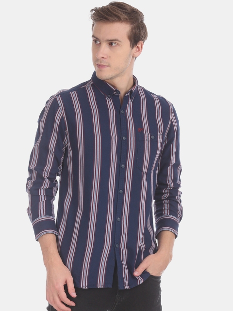 

Ed Hardy Men Navy Blue & Maroon Regular Fit Striped Casual Shirt