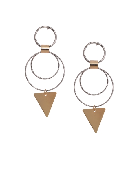 

Mali Fionna Silver-Toned & Beige Geometric Drop Earrings