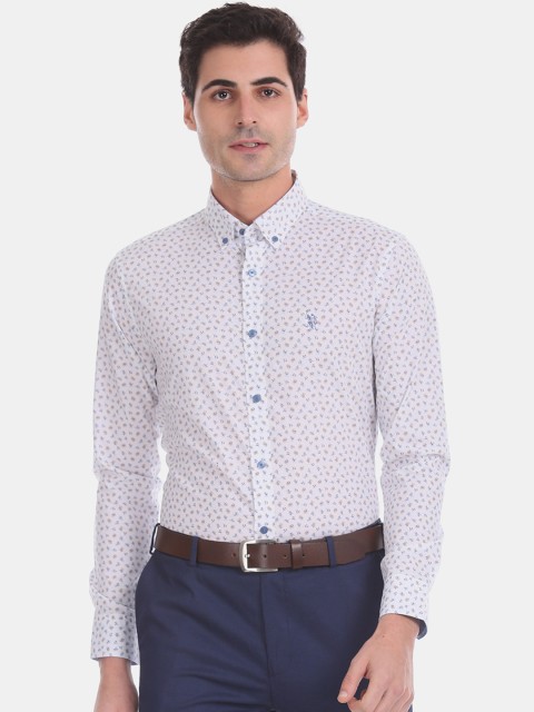 

U.S. Polo Assn. Men White Regular Fit Printed Formal Shirt