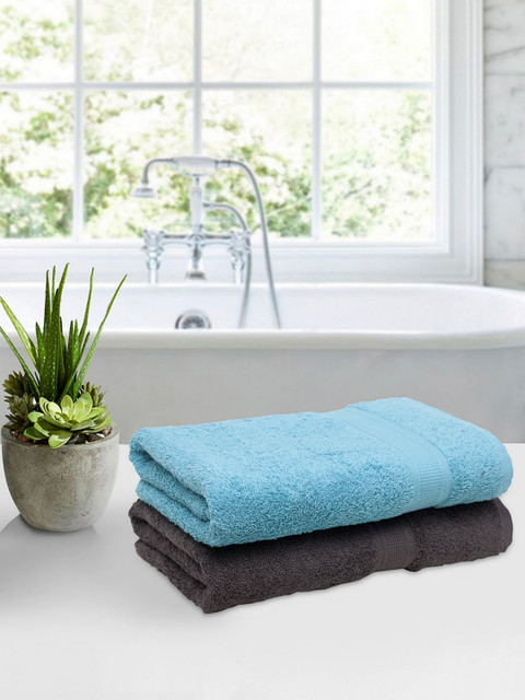 

BOMBAY DYEING Unisex Set Of 2 Solid 450 GSM Bath Towels, Charcoal