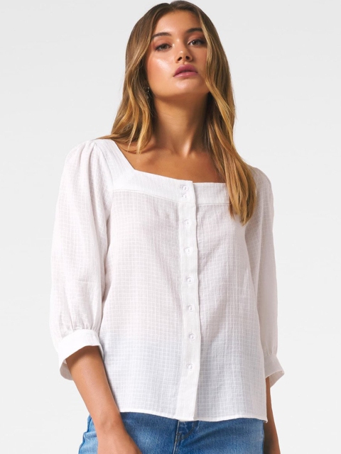 

Forever New Women White Checked Shirt Style Top