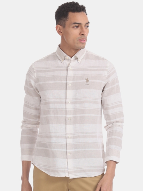 

U.S. Polo Assn. Men Beige Regular Fit Striped Casual Shirt
