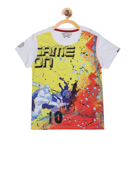 

Monte Carlo Boys White & Yellow Printed Round Neck T-shirt