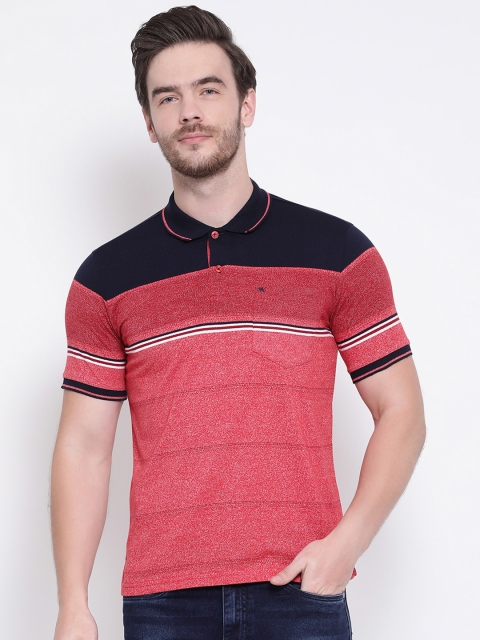

Monte Carlo Men Coral Red & Navy Blue Striped Polo Collar T-shirt