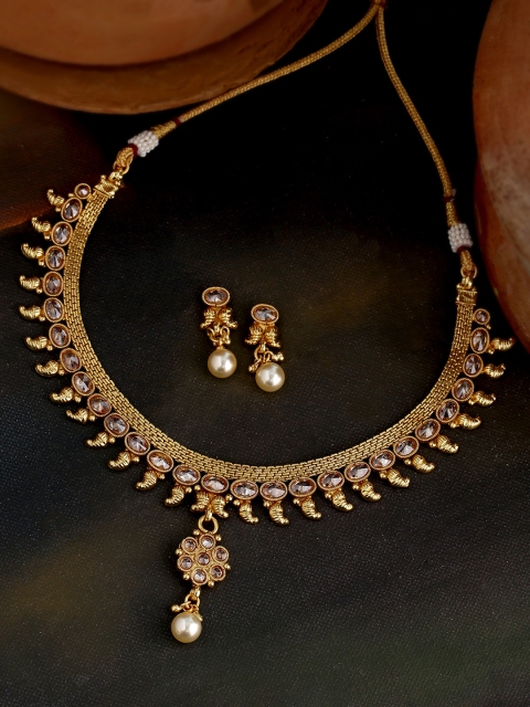 

Voylla Gold-Plated & Off-White Golden Reprise Ethnic Indian Jewellery Set
