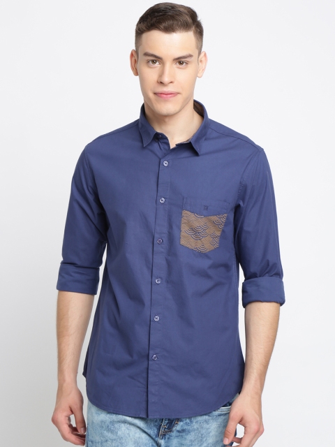 

TED HARBOR Men Blue Slim Fit Solid Casual Shirt