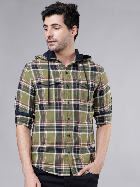 

Ecko Unltd Men Olive Green & Off-White Slim Fit Checked Casual Shirt