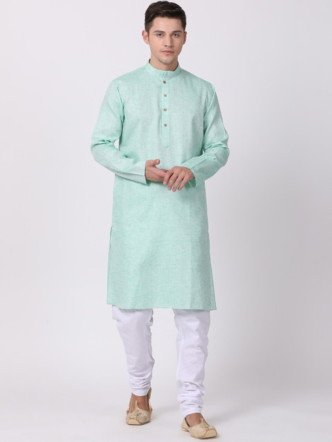 

TABARD Men Green & White Solid Kurta with Churidar