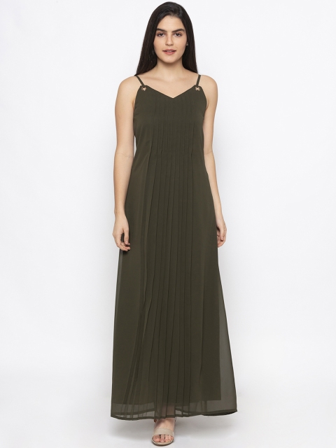 

Iti Women Olive Green Solid Maxi Dress