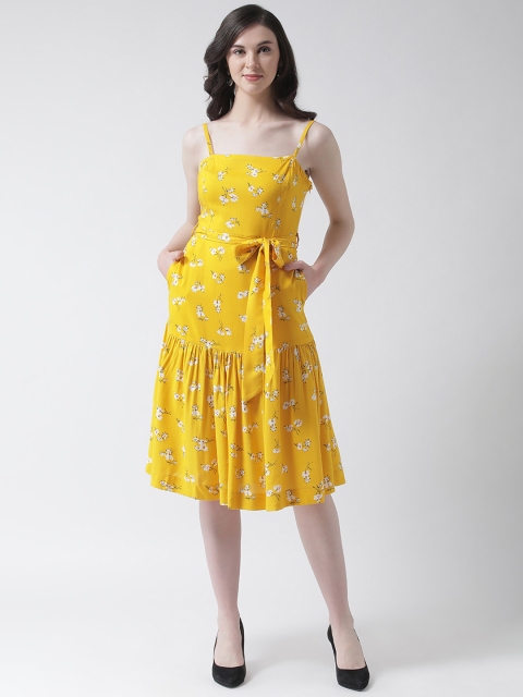 

Aayna Women Yellow Floral Printed Fit and Flare Dress