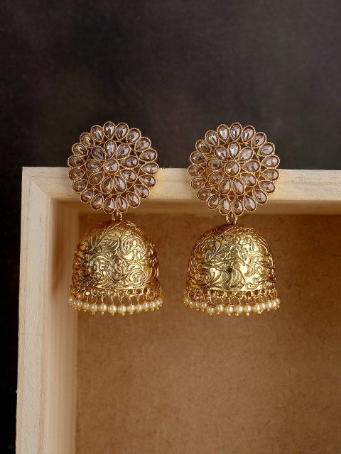 

Voylla Gold-Plated & Beige Dome Shaped Antique Jhumkas