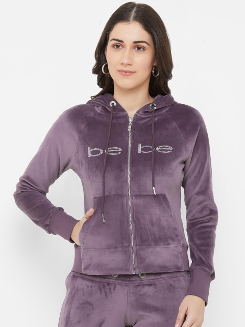 

bebe Women Purple Solid Hooded Sweatshirt