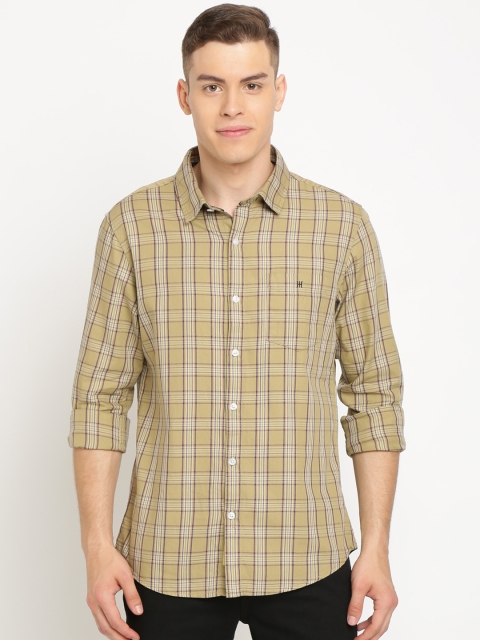 

TED HARBOR Men Beige & Navy Blue Slim Fit Checked Casual Shirt