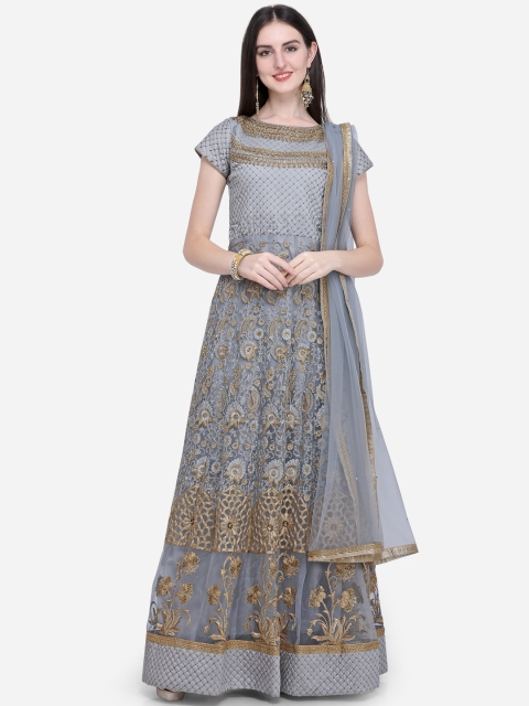 

Stylee LIFESTYLE Grey Net Semi-Stitched Dress Material