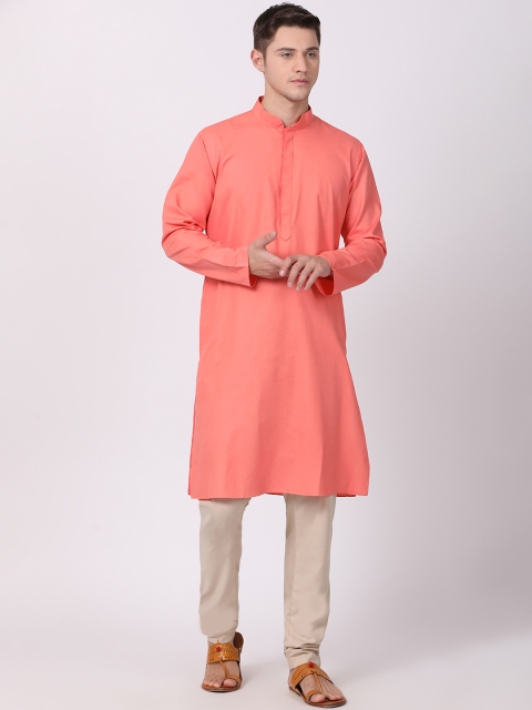 

TABARD Men Pink & Cream-Coloured Solid Kurta with Churidar
