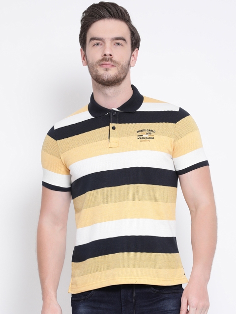

Monte Carlo Men Yellow & Black Striped Polo Collar T-shirt