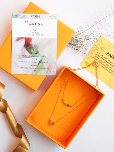 

Zariin Gold-Plated Clear Quartz Stone Taurus Zodiac Necklace