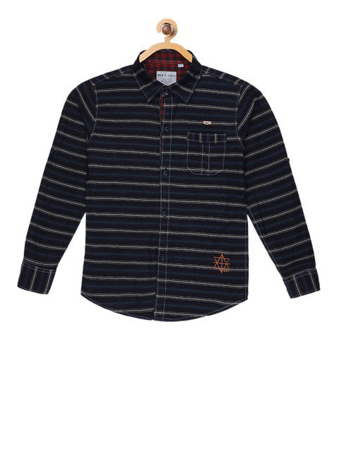 

Monte Carlo Boys Navy Blue & White Slim Fit Striped Casual Shirt