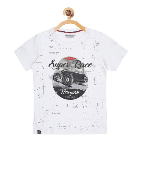 

Monte Carlo Boys White & Grey Printed Round Neck T-shirt