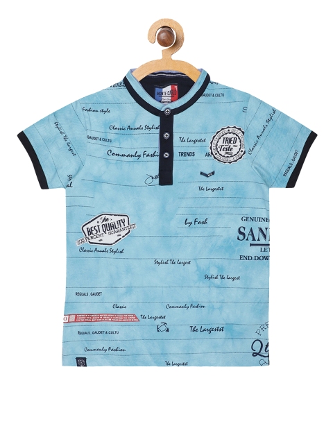 

Monte Carlo Boys Blue & Black Printed Mandarin Collar T-shirt