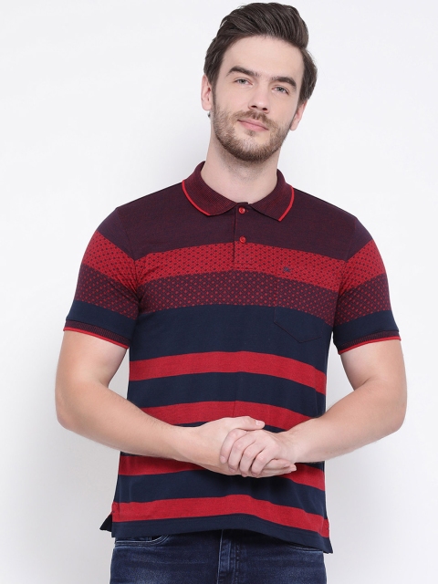 

Monte Carlo Men Maroon & Navy Blue Striped Polo Collar T-shirt