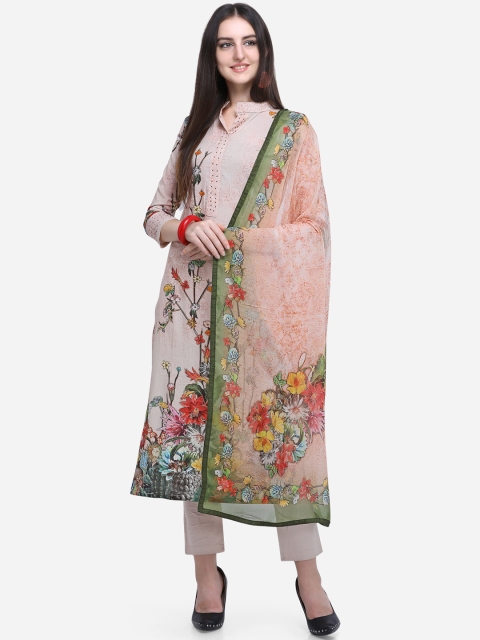 

Stylee LIFESTYLE Pink & Green Cotton Blend Unstitched Dress Material