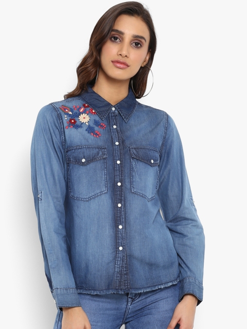

FOSH Women Blue Regular Fit Printed Casual Shirt