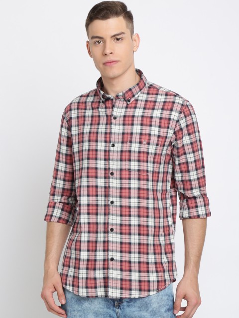 

TED HARBOR Men Pink & Black Slim Fit Checked Casual Shirt