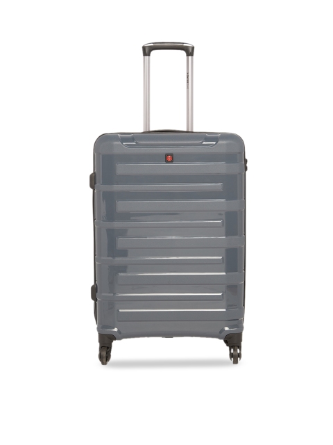 

SWISS BRAND Unisex Grey & Black Colourblocked SION 360-Degree Rotation Hard-Sided Medium Trolley Suitcase