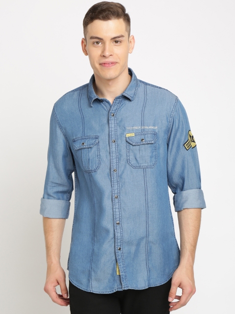 

TED HARBOR Men Blue Slim Fit Solid Casual Shirt