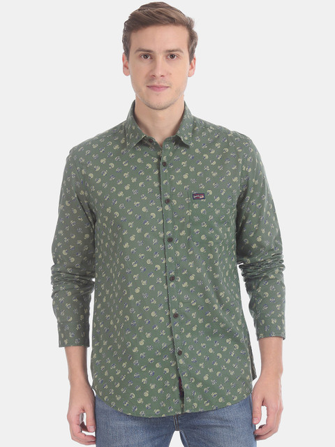 

U.S. Polo Assn. Denim Co. Men Green & Beige Regular Fit Printed Casual Shirt