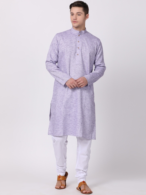 

TABARD Men Lavender & White Solid Kurta with Churidar