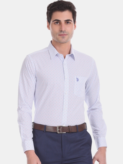 

U.S. Polo Assn. Men White & Blue Regular Fit Printed Formal Shirt