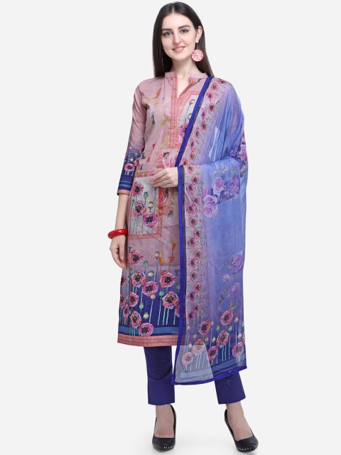 

Stylee LIFESTYLE Pink & Blue Cotton Blend Unstitched Dress Material