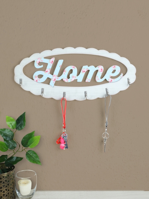 

TIED RIBBONS White & Green Printed Wooden Key Holder Keychain Hanger