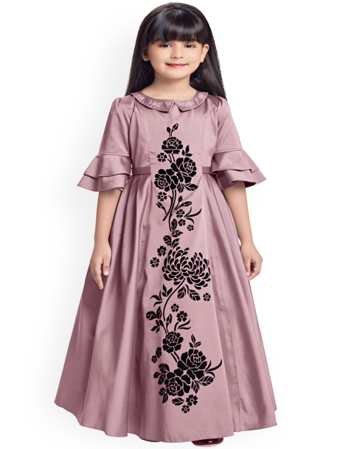 

Tiny Baby Girls Pink & Black Floral Printed Maxi Dress
