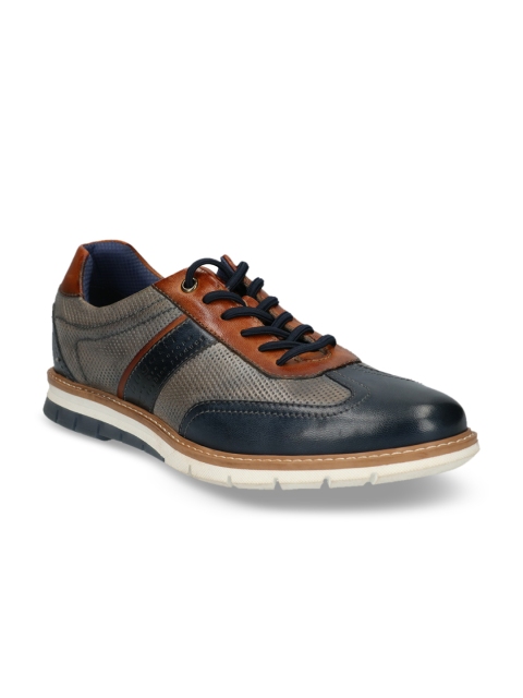 

Bugatti Men Blue & Grey Colourblocked Leather Sneakers