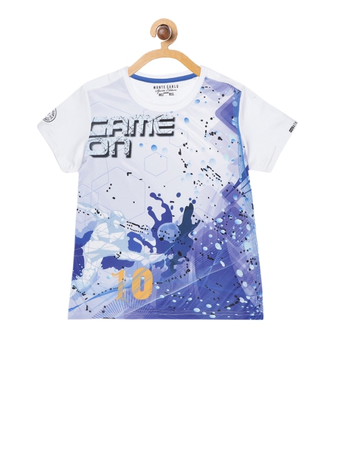 

Monte Carlo Boys White & Blue Printed Round Neck T-shirt