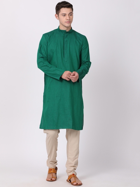

TABARD Men Green & Beige Solid Kurta with Churidar