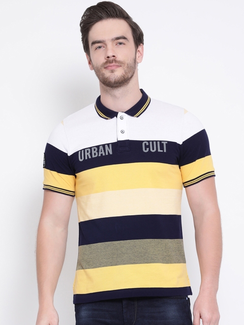 

Monte Carlo Men Yellow & Navy Blue Striped Polo Collar T-shirt