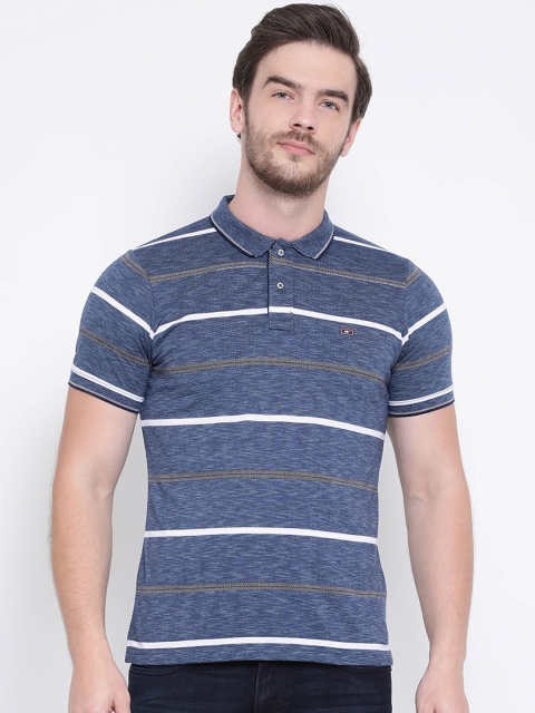 

Monte Carlo Men Blue Striped Polo Collar T-shirt